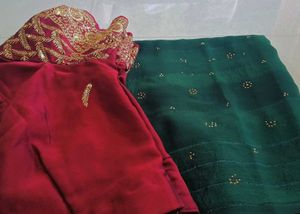 Elegant green saree with designer blouse