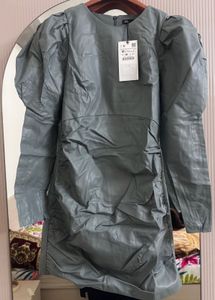 ZARA Viral Sage Green Faux Leather Mini dress