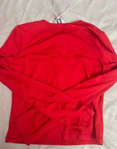 Bow red Solid Round Neck Fitted Top