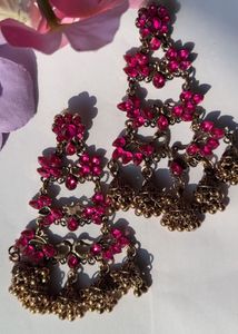 Pink Floral Jhumka Earrings