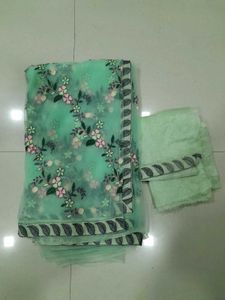 Mint Green Floral Embroidered Fabric