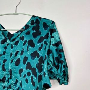 Teal Leopard Print Blouse