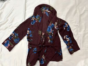Zara Burgundy Floral Wrap Blouse