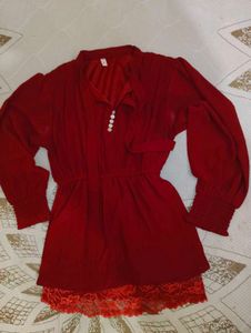 Red Bow Tie Blouse