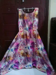 Handmade Floral Print Sleeveless Flared dress