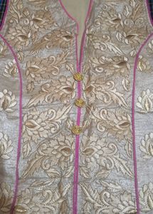 Golden Kurti With Pink Skirt Set