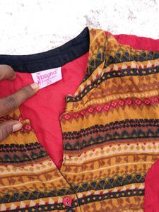 Printed Red &amp; Beige Kurta