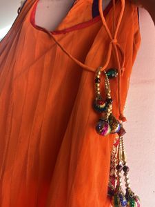 Orange Sleeveless festive Salwar Set