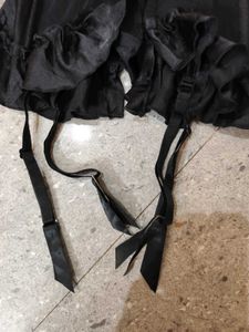 Black Sequin Dark Fem Ruffle Bottom Garter Corset