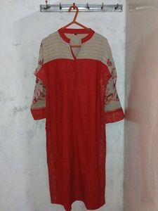 Red and Greyish Brown Kurta