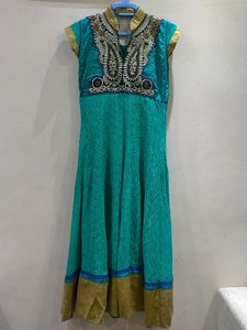 Sea Green Anarkali Dress (Soft Net & Silk Fabric)