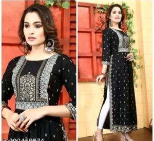 Black Printed Kurti with Side Slits