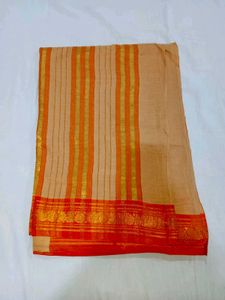 Orange Border Cotton Saree
