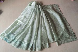 Pista Green  Silk Saree With Embroidery Work
