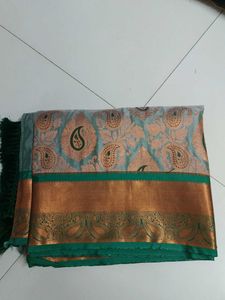 Gray with green silk Saree