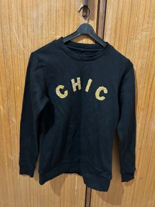 Chic Black Embellished Pullover