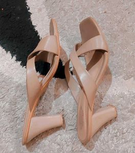 Nude Criss-Cross Heeled Sandals
