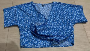 Blue Floral Wrap Top