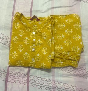 Yellow Printed Kurta Set