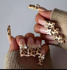 Leopard Print Bow Accent Press-On Nails