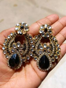 Kundan Earrings Heavy Black