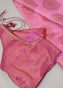 Beautiful Pink Zari Saree &amp; Blouse