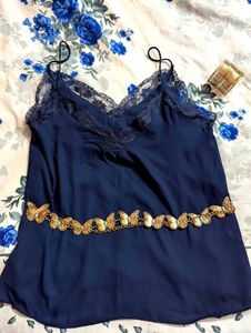 Y2k Navy Lace Cami Top .