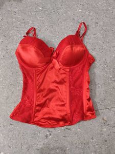 Red Valentine Lace And Bow Detail Corset Top