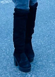 Black Thigh High Heel Boots