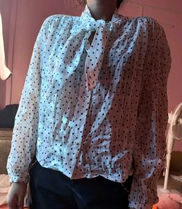 Zara Polka Dot Tie-Neck Top