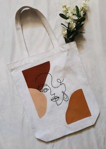 Abstract Face Embroidered Tote Bag