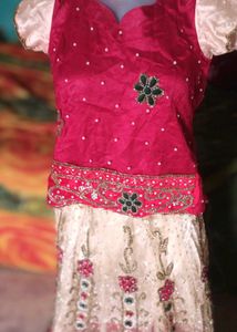 Stunning Pink &amp; Gold Embroidered Lehenga Choli Set