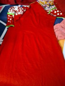 Red Embroidered Ethnic Kurta