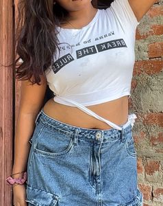 Graphic Print Tee and Denim Skirt Set