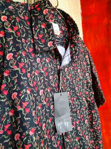 H&amp;M Floral Rose Half Printed Black Shirt