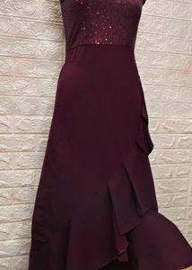 Flarry Maroon Spaghetti Gown With Embroidery
