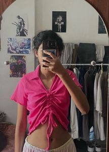 Pink Tie-Front Top