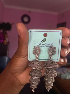 Oxdised Peacock Jhumka Earrings