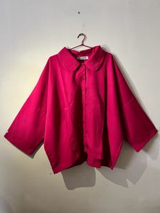 Hot Pink With Curved Down Collar Korean Shirt