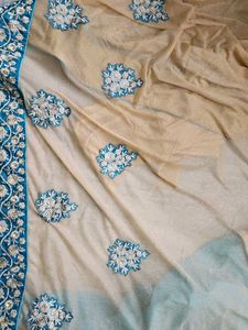 Blue N Golden Sari With Blouse
