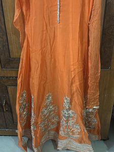 Orange Embroidered Anarkali