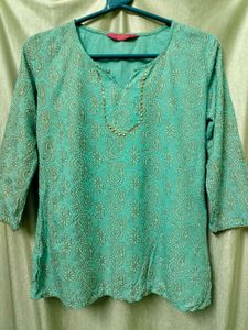 Teal🩵Colour Print Short Kurtii