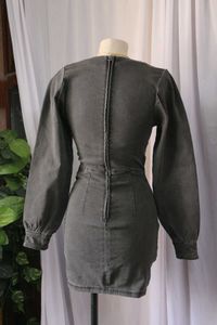 H&amp;M Gray Embellished Denim Mini Dress