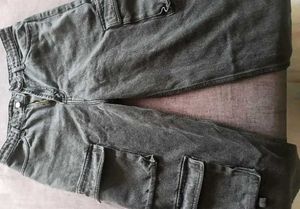 Grey Wash Wide Leg Cargo Jeans