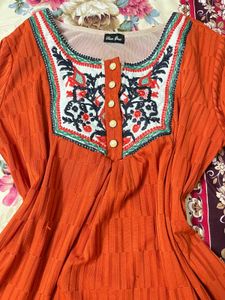 Orange Embroidered Kurti