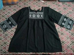 Black Short Kurti With White Embroidery