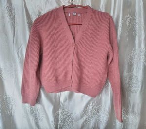 Pink Cropped Knit Cardigan