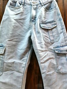 Light Wash Denim Cargo Pants