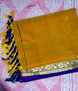 Orange Violet Banarasi Pure Silk Saree
