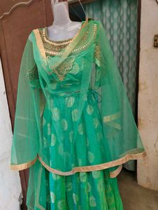 Teal &amp; Gold Indian Lehenga Choli Set